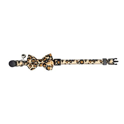 Breakaway Cat Collar, Leopard Pattern, Removable Bowtie, Clear Bell, Safe Release, Quick Release.(Brown Leopard) - color: Leopard Brown