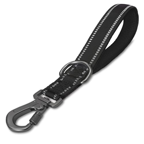 New 12'' Short Dog Leash, Reflective Nylon Padded Handle, Heavy Duty Strong Traffic Leash with Carabiner Clip, Perfect for Large or Medium Dogs (Black, 12 Inch) - color: Black
