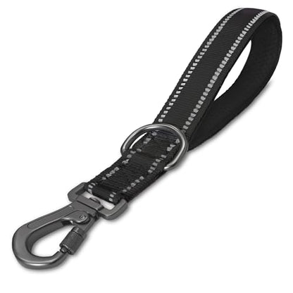 New 12'' Short Dog Leash, Reflective Nylon Padded Handle, Heavy Duty Strong Traffic Leash with Carabiner Clip, Perfect for Large or Medium Dogs (Black, 12 Inch) - color: Black