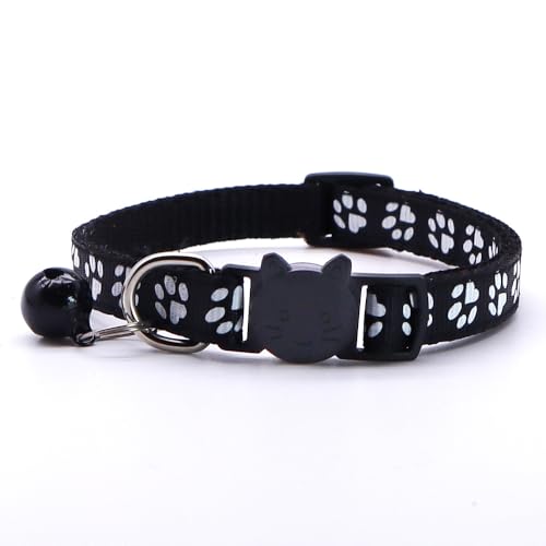 Reflective Cat Collars Breakaway with Bell 2-Pack Girl Boy Pet Kitten Collar with Star Moon Patetrn Adjustable 7.5-12.5 Inch (Black) - color: Black