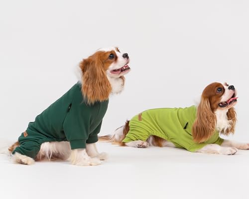 Fitwarm 2 Pack Lightweight Fleece Dog Pajamas, Warm Winter Clothes for Small Dogs Boy Girl, Cozy Pet Onesie with Feet, Yellow Green, Dark Green, Medium - color: Green, size: Medium