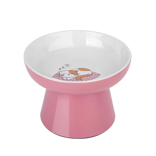 Raised Cat Food Bowl – Ceramic Elevated Cat Bowl for Whisker & Neck Fatigue,Non-Slip & Anti Vomiting Pet Feeder for Kittens to Adult Cats and Small Dogs,Dishwasher Safe(Pink) - color: Pink