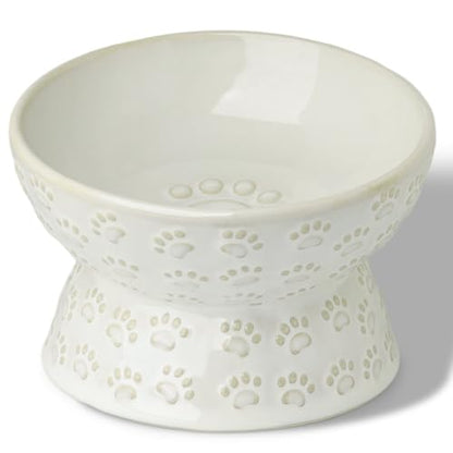 GDCZ Elevated Ceramic Puppy Bowl, 5 Oz Raised and Tilted Water Bowl, Pet Bowl for Small Dog, Fat Faced Cat, Kitten (White) - color: White