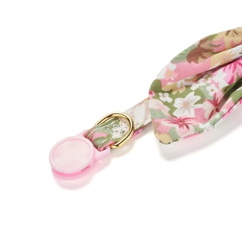 2 Pack Cotton Cat Collar, Removable Bowtie, Floral Pattern, Safety Breakaway Clasp, Adjustable for Cats.(Adult Cat, Pink+Grey) - color: 2 Pack (Pink+Grey)