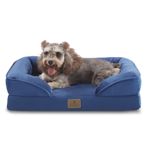 Bedfolks Orthopedic Dog Bed Extra Small, Waterproof Dog Sofa Bed for Small Dogs & Cats, Egg Foam Pet Couch Bed with Removable Washable Cover and Nonslip Bottom, Navy Blue - color: Navy Blue, size: 20.0"L x 15.0"W x 6.0"Th
