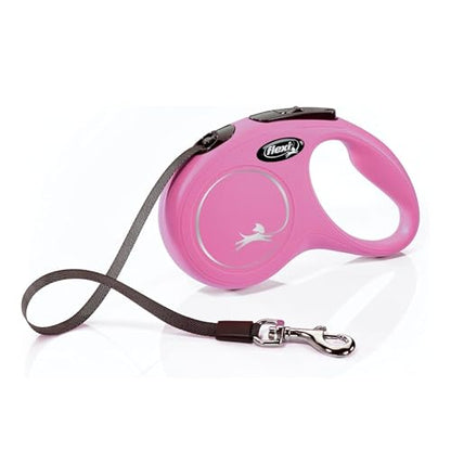 FLEXI® Classic XS Tape Retractable Dog Leash (Pink)-10 ft for Extra Small, Tiny Dogs up to 26 lbs| Ultra Compact Pocket-Size, 3-Finger Grip, German Quality| Tangle-Free, One-Hand Brake, Pause & Lock - color: Pink, size: X-Small - 10 Feet (Tape)
