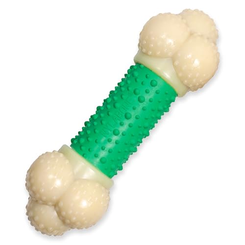 Nylabone Double Action Bone Power Chew Toy for Dogs, Dog Toys for Aggressive Chewers, Bacon Flavor, X-Large - 50+ lbs, 1 Count - size: X-Large