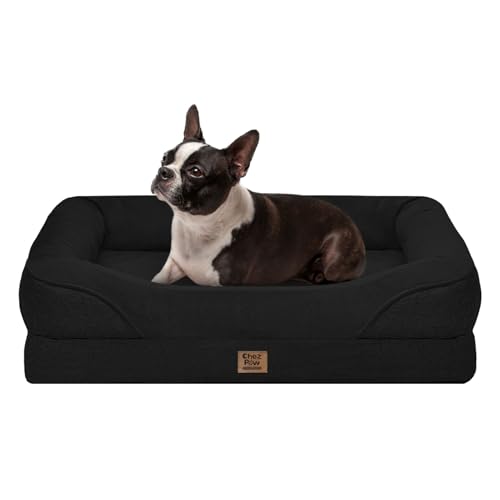 Dog Bed for Medium Large Size Dogs - Memory Foam Soft Pet Couch Sofa with Removable Cover Waterproof Bolster - color: Black, size: Large (36"L x 27"W x 7"Th)