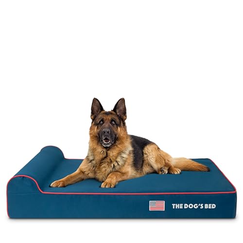 The Dog’s Bed Orthopedic Memory Foam Dog Bed with Headrest, Calming Surface – CertiPUR-Certified Foam, Oxford Fabric, Blue with Red Trim USA Flag, XL, 6-Inch - color: Blue with Red Trim US Flag, size: XL (6" deep)