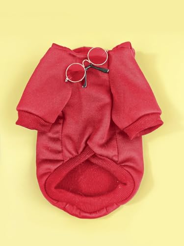 QWINEE 3Pcs Dog Hoodie Cat Apparel Dog Custume Set with Necklace and Sunglasses Pet Clothes for Puppy Small Medium Dogs Cats Red M - color: Red, size: Medium