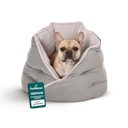 Furhaven 24" Round Pet Bed for Indoor Cats & Medium/Small Dogs, 100% Washable, For Pets Up to 35 lbs - Minky Plush & Velvet Hug Bed - Silver Gray, 24-inch - color: Hug Bed - Minky & Velvet (Silver Gray), size: Medium