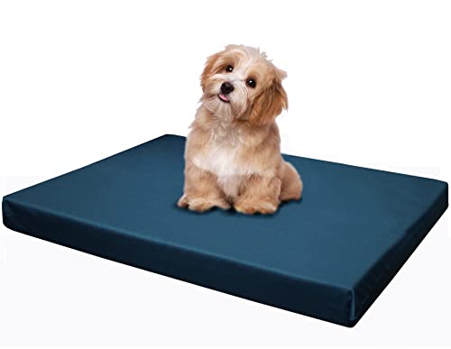 Dogbed4less Memory Foam Platform Dog Bed, Crate Mattress for Orthopedic Joint Relief with Waterproof Removable Cover Small 24X16X3 Pacific Blue - color: Pacific Blue, size: 24x16x3 Inches