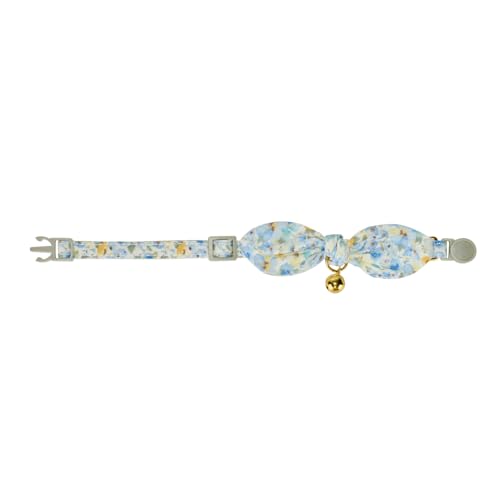 2 Pack Cotton Cat Collar, Removable Bowtie, Floral Pattern, Safety Breakaway Clasp, Adjustable for Cats.(Adult Cat, Blue Daisy and Floral) - color: Blue+Blue