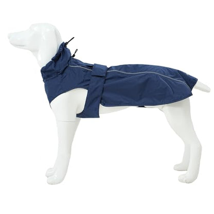 Waterproof Dog Raincoat with Reflective Strip, Adjustable Breathable Rain Coat Jacket with Leash Hole for Dogs (Navy, Medium) - color: Navy, size: Medium