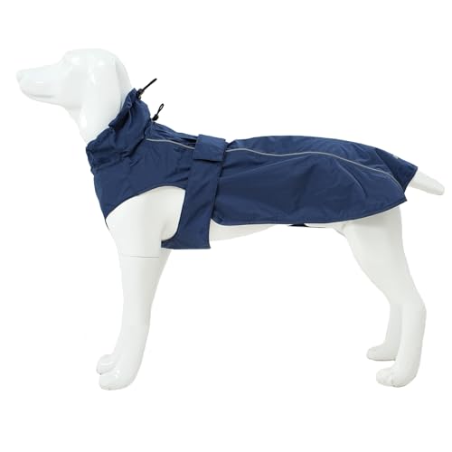 Waterproof Dog Raincoat with Reflective Strip, Adjustable Breathable Rain Coat Jacket with Leash Hole for Dogs (Navy, Medium) - color: Navy, size: Medium