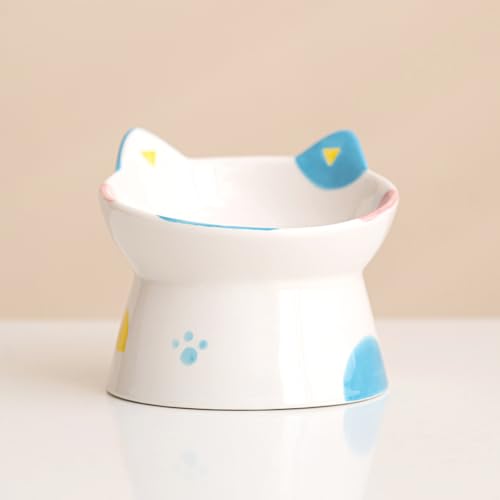Ceramic Raised Cat Bowls, Anti Vomiting and Protect Pets' Spines for Indoor Cats Whisker Friendly Pet Feeder for Cats Puppies (Blue) - color: Blue