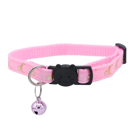 Set of 2: KioKatt Celestial Nylon Cat Collars with Matching Bells – Adjustable Breakaway Safety Collars for Adult Cats, 7–11" (Purple + Pink) - color: Purple + Pink