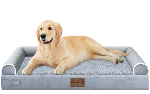Large Dog Bed Orthopedic Washable: Beds Bolster XL Bed Large Big Dogs Memory Foam Couch Sofa Waterproof with Removable Cover - color: Light Grey, size: 36.0"L x 27.0"W x 6.5"Th