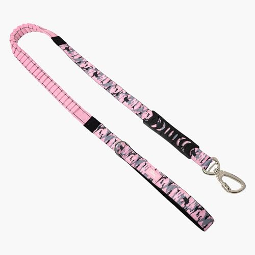 Dog Friendly Co. Bungee Dog Leash | Strain Free & Shock Resistant for Control | Neoprene Padded Handle, Heavy-Duty Carabiner Clip, and D-Ring | Pink Camo, Size Small - color: Pink Camo, size: Small