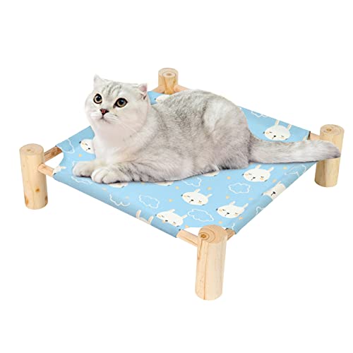 Cat and Dog Hammock Bed for Small Dogs, Brethable Wooden Cat Pet Rabbit Elevated Cooling Outdoor Bed Cots Furniture for Summer Rabbits - color: Rabbit