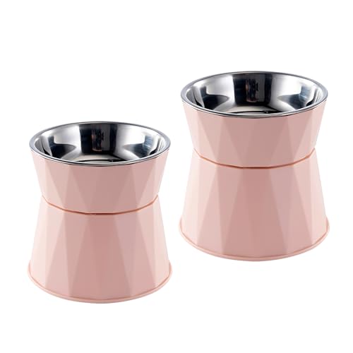 Elevated Cat Bowls for Food and Water 2Pcs, Raised Cat Food Bowls Beneficial for Digestion, Resonable Height, Whisker-Relief, Easy to Clean, 13oz(Pink) - color: 2Pcs-Pink