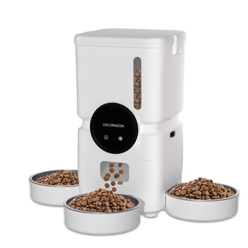 Automatic Cat Feeder for 3 Cats with Slow Feed, 6L Smart WiFi Pet Feeder, 2.4G & 5G Dual-Band, Battery Powered with 15-Day Battery Life, for Cats & Small Dogs (White) - color: White