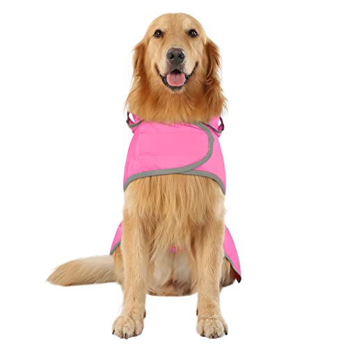 HDE Dog Raincoat with Clear Hood Rain Jacket Poncho for Small Medium Large Dogs Pink - L - color: Pink, size: Large