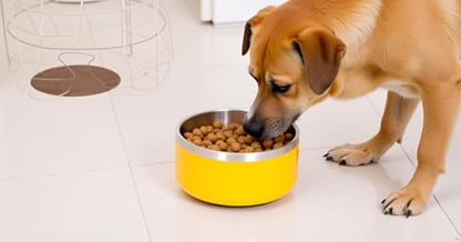 Large Dog Water Bowl Yellow Stainless Steel Dogs Bowls Outdoor Insulated No Spill Pet Food Bowl for Large Dogs Cats & Pet Gifts for Dog Lover Mom Girl Dad, (Yellow)
