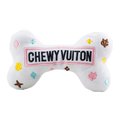 Haute Diggity Dog Chewy Vuiton Bone Plush Squeaky Dog Toy, Soft Durable Designer-Inspired Stuffed Puppy Chew Toys for Small & Medium Dogs, Machine-Washable (White) Large - color: White Bone, size: Large