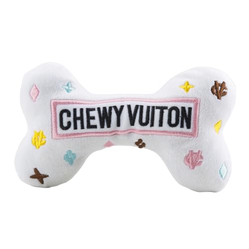 Haute Diggity Dog Chewy Vuiton Bone Plush Squeaky Dog Toy, Soft Durable Designer-Inspired Stuffed Puppy Chew Toys for Small & Medium Dogs, Machine-Washable (White) Large - color: White Bone, size: Large