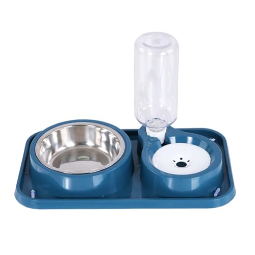 Dog Bowls, Non-Slip Puppy Cat Food and Water Bowl Set with Water Dispenser and Stainless Steel Bowl Detachable Gravity Pet Feeder and Waterer Set for Cats Dogs Puppy Rabbit (Blue, 500ML) - color: Blue, size: Water Capacity: 500ML