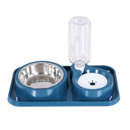 Dog Bowls, Non-Slip Puppy Cat Food and Water Bowl Set with Water Dispenser and Stainless Steel Bowl Detachable Gravity Pet Feeder and Waterer Set for Cats Dogs Puppy Rabbit (Blue, 500ML) - color: Blue, size: Water Capacity: 500ML