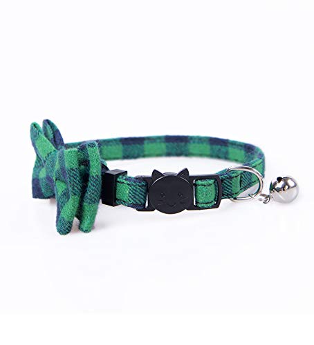 Cat Collar Breakaway with Bell and Bow Tie, Plaid Design Adjustable Safety Kitty Kitten Collars(6.8''-10.8'') (Green Plaid) - color: Green Plaid