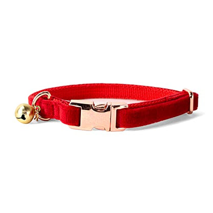 Sam & Maui Velvet Adjustable Cat Collar with Metal Rose Gold Buckle and Bell Red C - color: Red