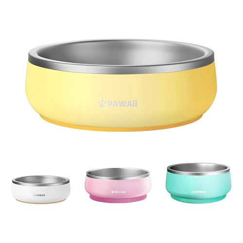 Pawaii Small Dog Bowls, 12 oz. Food Water Bowl Designed for Puppies and Cats with Non-Slip Rubber Base, Upgraded Metal Insulated, Double Stainless Steel Bowls, Cheese Yellow - color: Cheese Yellow, size: 12oz