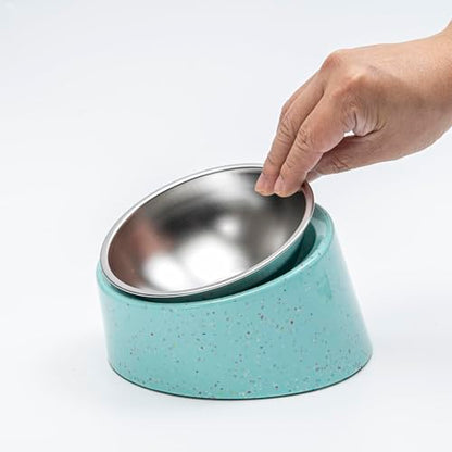 bzyoo 16oz Tilted Dog Bowl for Small Dogs & Cats, 15° Elevated Stainless Steel Pet Feeder, Ergonomic Anti-Vomiting Food Bowl for Frenchie, Pug, Persian Cat, Non-Skid Melamine Stand, Sprinkle (Green) - color: Green