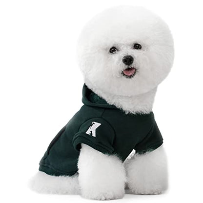 Dog Hoodie Fleece Puppy Clothes Warm Sweater with Hat for Small Dogs Cat Hooded Shirt Kitten Pet Basic Sweatshirt with Pocket Doggie Soft Winter Coat Apparel (Green; L) - color: Green, size: L-(9~17lb) | Chest(~17.7")