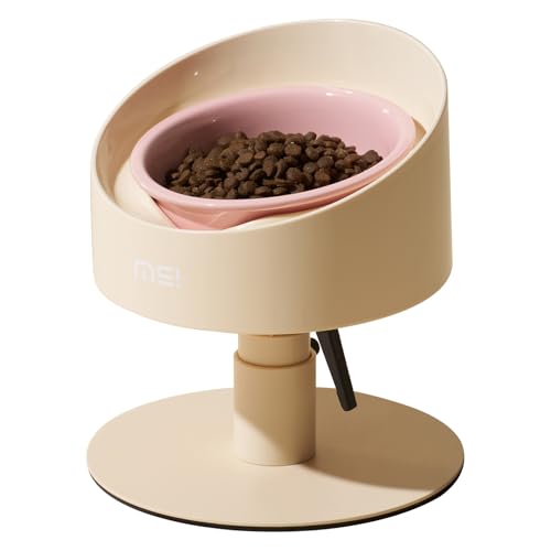 MS!MAKE SURE Adjustable Raised Cat Bowls, Ceramic Elevated Cat Bowls, Pet Bowl with Anti - Slip Rubber Pad, Leak - Proof, Lead & Cadmium Free, Whisker - Friendly, for All Life Stages of Age Pink - color: SF-Pink