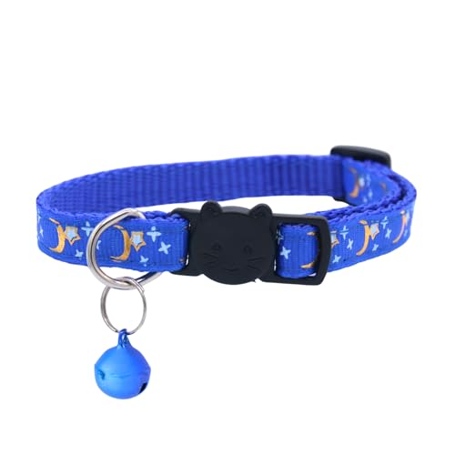 Set of 2: KioKatt Celestial Nylon Cat Collars with Matching Bells – Adjustable Breakaway Safety Collars for Adult Cats, 7–11" (Green + Blue) - color: Green + Blue
