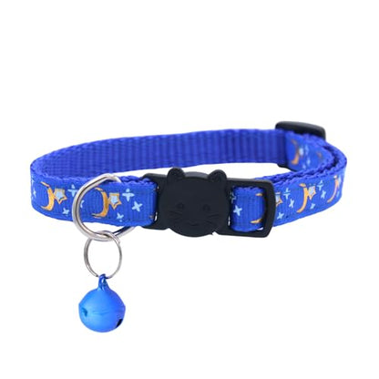 Set of 2: KioKatt Celestial Nylon Cat Collars with Matching Bells – Adjustable Breakaway Safety Collars for Adult Cats, 7–11" (Green + Blue) - color: Green + Blue