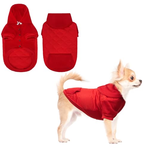 KOOLTAIL Warm Dog Winter Coat for Small Dogs, Waterproof Puppy Jacket with Leash Hole,Cold Weather Pet Vest for Winter, Soft Hoodie Sweater Sweatshirt Clothes Outfit for Puppy Cats Girls Boys Red S - color: Red, size: Small