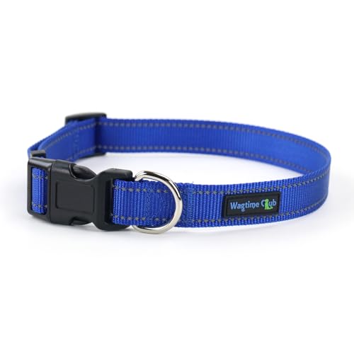 Wagtime Club Reflective Dog Collar with Buckle Quick Release Adjustable Nylon Collar for Small Medium Large Dogs (Small, Royal Blue) - color: Blue, size: s