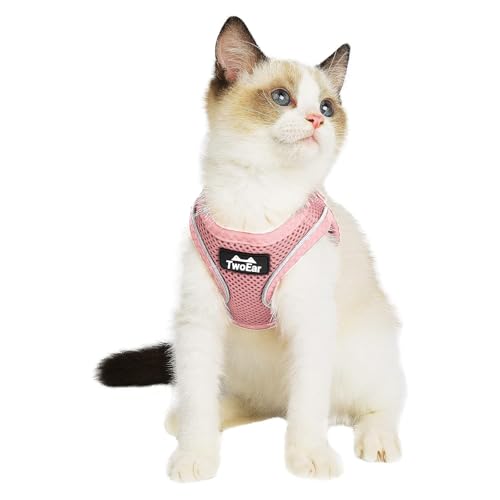 TwoEar Cat Harness Escape Proof, Soft Dog Vest Harness Adjustable, Breathable Mesh Step-in Puppy Walking Jacket Reflective Easy Control for Extral Small Pets for Outdoor Walking(XXS, Pink) - color: Pink, size: XXS(Neck:11.4-12.2"/Chest:12.6-14.2")
