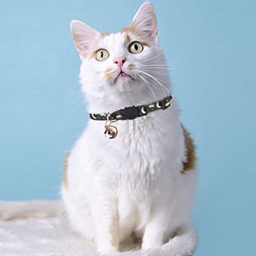 Breakaway Cat Collars with Bell & Cute Pendants, 3 Pack Safety Buckle Kitten Collars, Adjustable Pet Collar Ideal for Girl Boy Cats Puppy (Moon&Star) - color: Style A - Moon