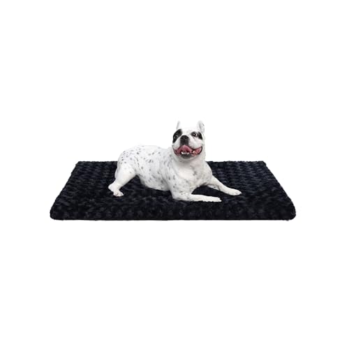 Washable Dog Bed Reversible Dog Beds for Crate Soft Fluffy Kennel Pad Anti-Slip Pet Sleeping Mat for Large Jumbo Medium Small Dogs (Black, 30.00" x 19.00" x 1.50") - color: Black, size: 30.00" x 19.00" x 1.50"