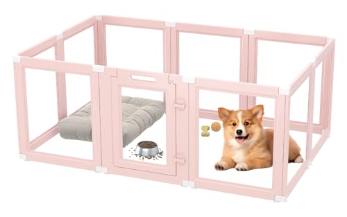 DIY Clear Acrylic Dog Playpen Indoor, Transparent Easy Cleansing Puppy Fence with Suction Cup, Easy-Assemble Indoor Whelping Crate for Small Puppies (23.6" H, 10PCS), Pink - color: Pink, style: 10PCS