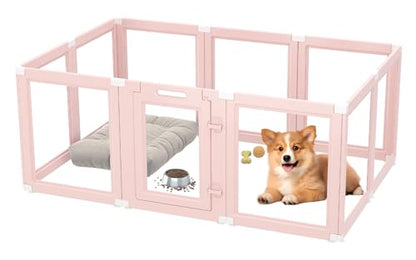 DIY Clear Acrylic Dog Playpen Indoor, Transparent Easy Cleansing Puppy Fence with Suction Cup, Easy-Assemble Indoor Whelping Crate for Small Puppies (23.6" H, 10PCS), Pink - color: Pink, style: 10PCS
