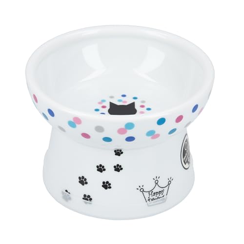 Necoichi Raised Cat Food Bowl – Ceramic Elevated Cat Bowl for Whisker & Neck Fatigue, Dishwasher Microwave Safe – Non-Slip & Anti Vomiting Ergonomic Design (Colorful Dots, Regular, 1 Cup Capacity) - color: Colorful Dots, size: Small Flat (1 Cup)