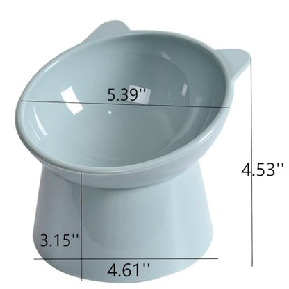 Tilted Raised Posture for Cat Food Bowl Neck for Protection Anti Vomiting 45 Degree Elevated Slanted Stand Bowls for Cat Tilted Bowl Diameter Approx.13.7cm/5.39in (Baby Blue)