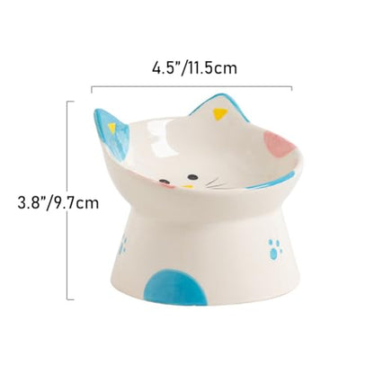 Ceramic Raised Cat Bowls, Anti Vomiting and Protect Pets' Spines for Indoor Cats Whisker Friendly Pet Feeder for Cats Puppies (Blue) - color: Blue